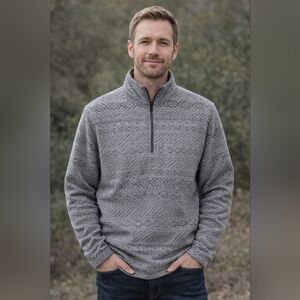 Men's Patterned Gray Zip-Up Sweater